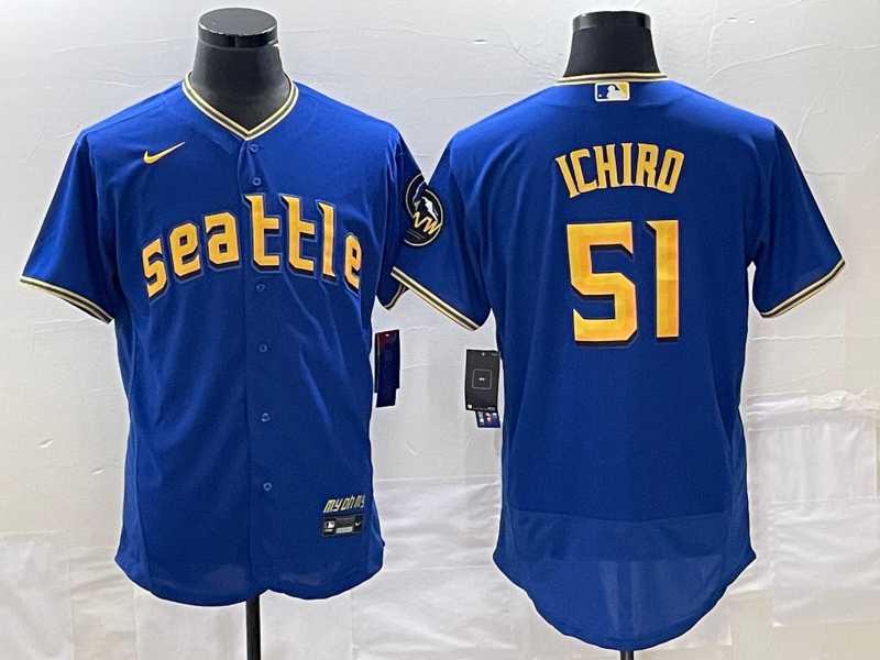 Men%27s Seattle Mariners #51 Ichiro Suzuki Blue 2023 City Connect Flex Base Stitched Jersey->seattle mariners->MLB Jersey